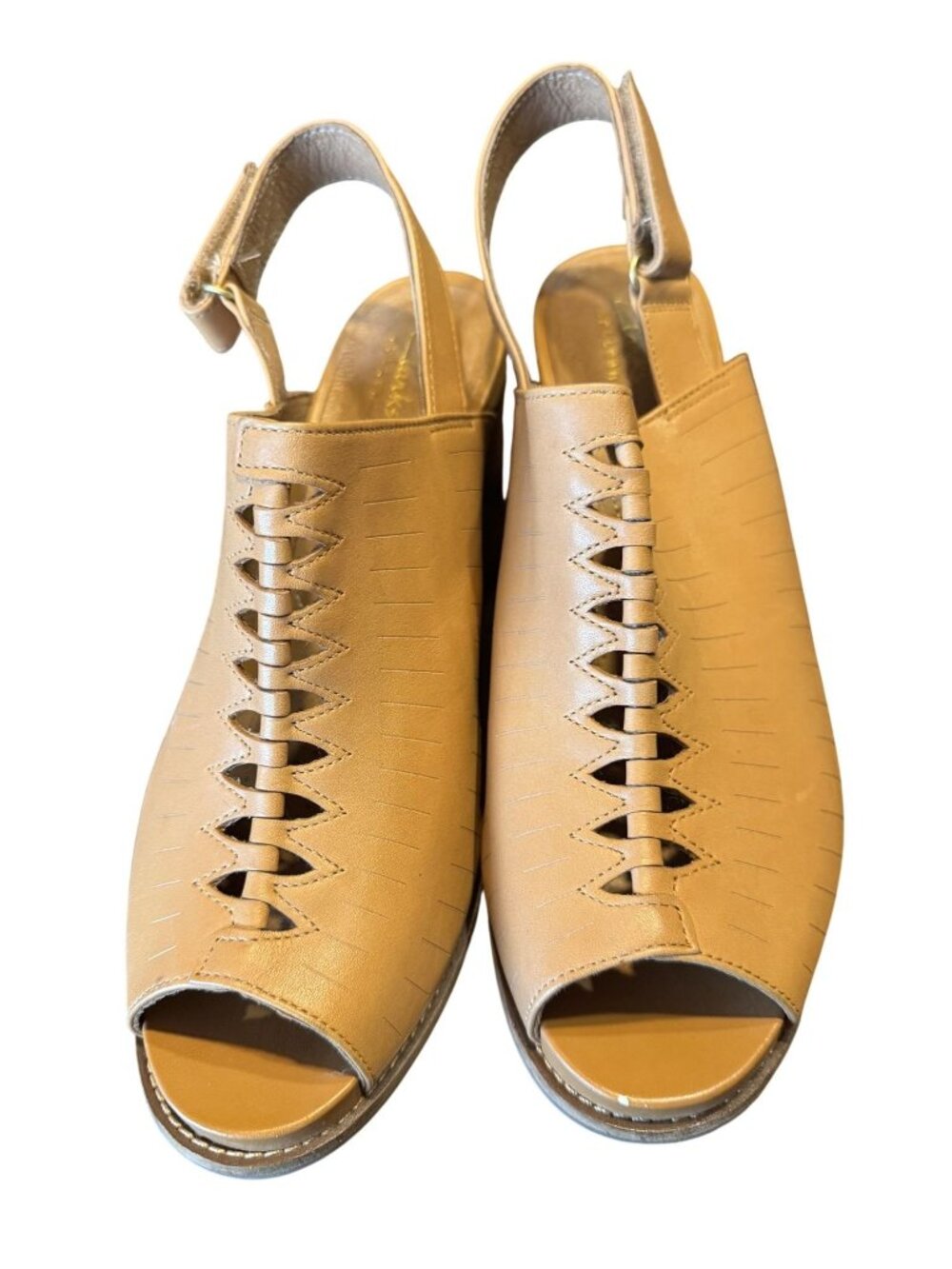 Clarks Artisan Tan Leather Slingback Heeled Sandals Peep Toe Size 10 US EU 41.5